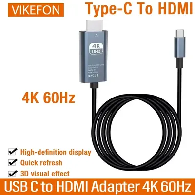 Type C to HDMI-Compatible Adapter 4K 60Hz Type C Cable HDTV Converter Cable for iPhone TV Converter MacBook Air iPad Book Laptop