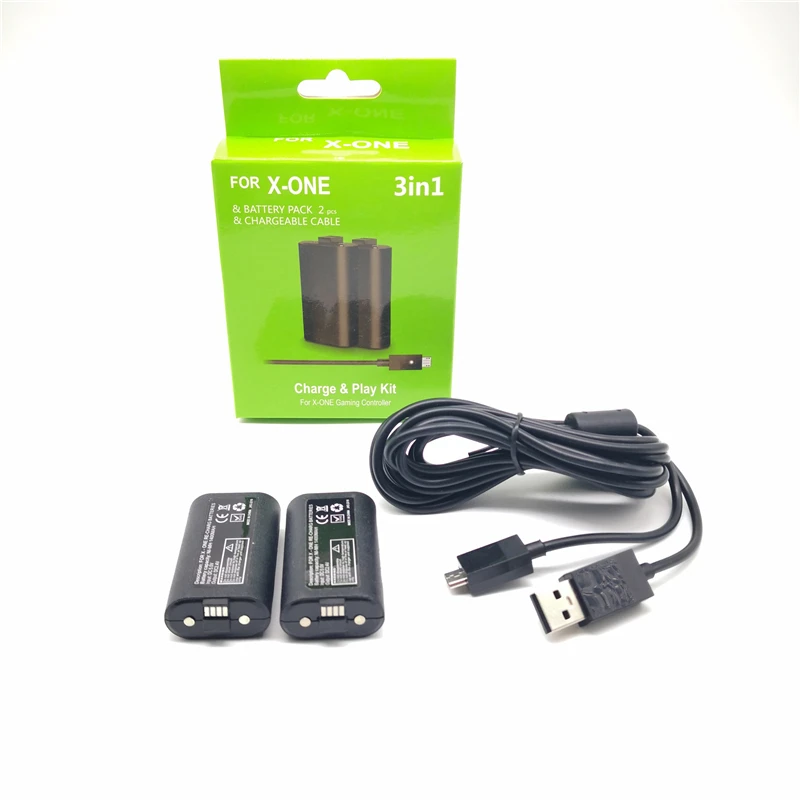 2pcs For XBOX ONE Rechargeable Battery Pack with 2.75m USB Charging Cable for Xbox One S X Wireless Game Controller Gamepad