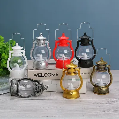 Retro Portable Lantern Vintage LED Light Christmas Decoration Halloween Electronic Candlestick Bar Atmosphere Layout Light