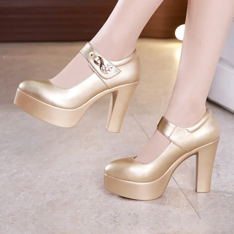 5 8 10cm Kleine Größen 32-44 Elegante Gold Silber Hochzeitsschuhe Damen Plateau-Pumps 2026 Blockabsatz Schuhe Kleid Büro Modell