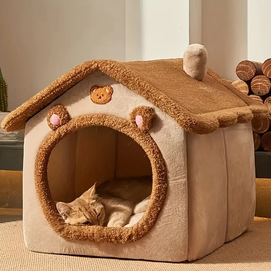 Faltbares Schlafhaus für Haustiere, Wintergeeignet, Abnehmbar und Waschbar, Katzenwürfel, Welpenhöhle, Sofa-Haustierbett für Kleine Hunde und Mittelgroße Katzen Image