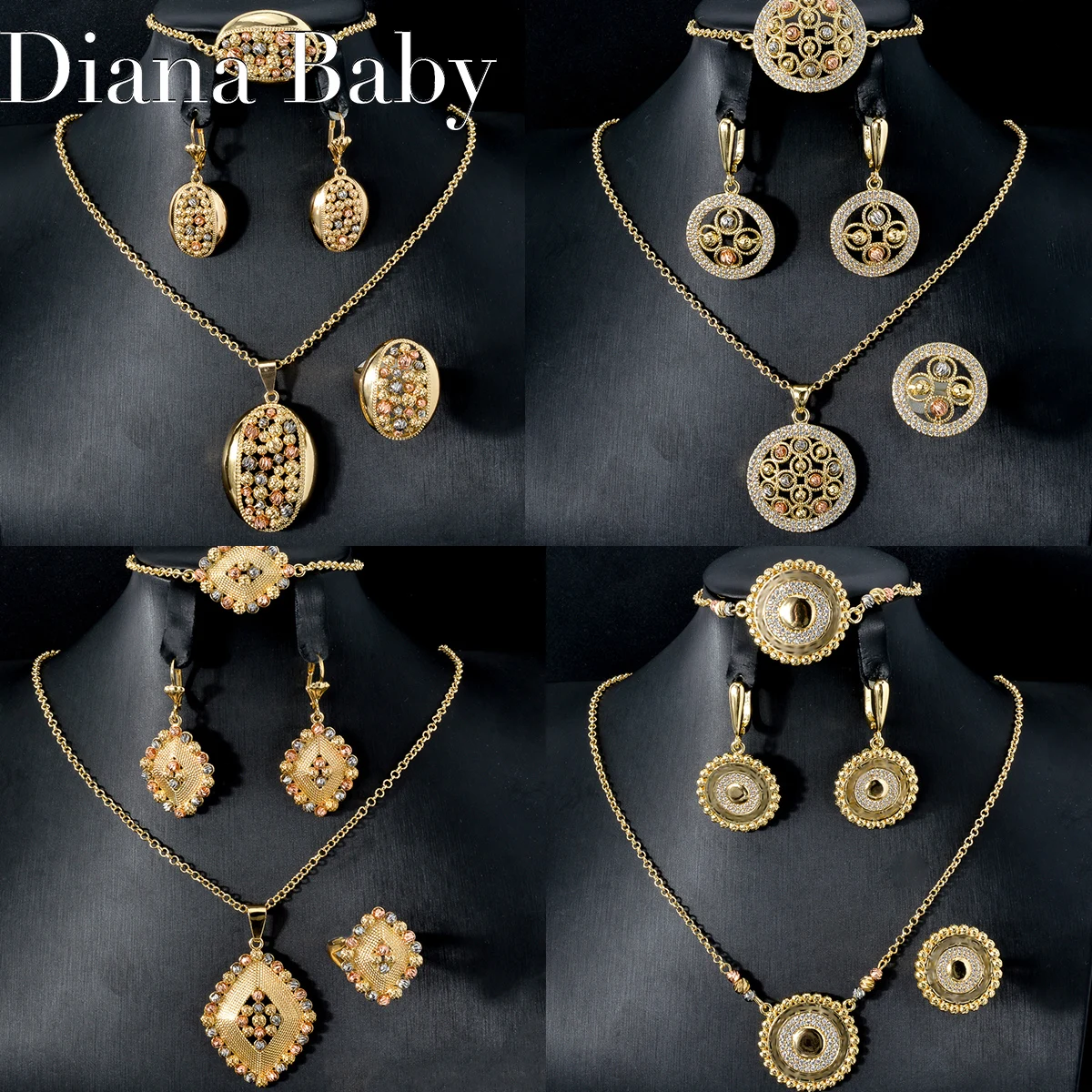 4 Teile/satz Italien 18K Gold Überzogene Schmuck Sets Bunte Runde Perlen Halskette Armbänder Ohrring Ringe Für Frauen Hochzeit Party geschenke Image