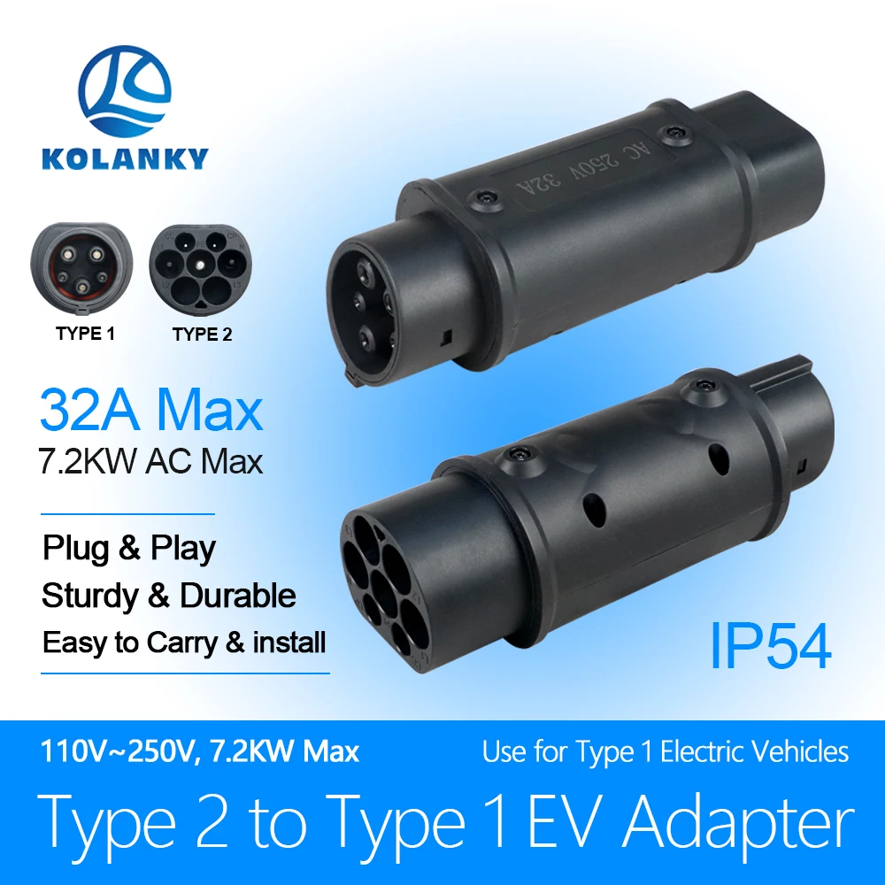 Kolanky Typ 2 zu Typ 1 EV Ladegerät Adapter Konverter IEC 62196 16A 32A J1772 für Elektrofahrzeug-Ladeanschluss Image