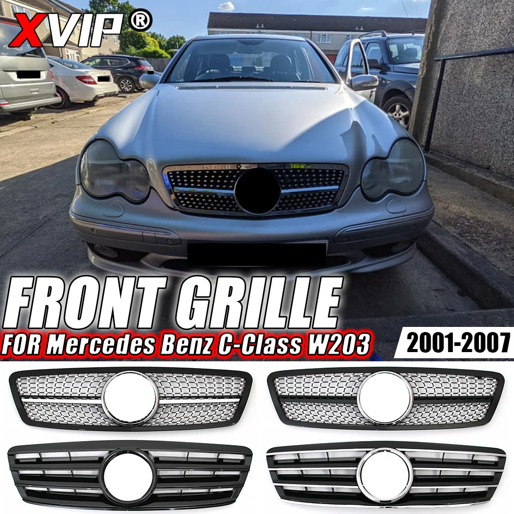 Xvip Front Chrom Diamanten Stil Front Stoßstange Kühlergrill für Mercedes Benz C-Klasse W203 2014-2017 c200 c240 c280 Sport Stil Gitter Image