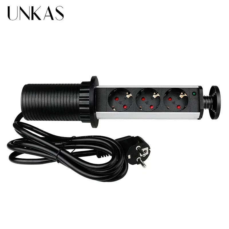 16A PULL POP UP 3 Power EU-Steckdose, neuer schwarzer Farbanschluss, Küchentisch, Desktop-Steckdosen, einziehbare Arbeitsplatten, französischer Stecker Image