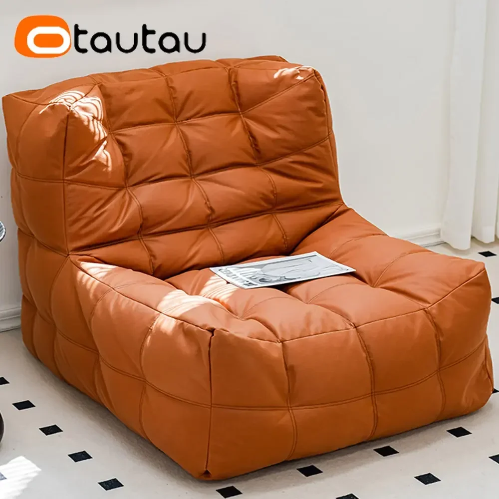 Otautau Kunstleder Waffel Hocker Couch Sitzsack Abdeckung ohne Füller Puff Chaiselongue Liege Schlafs ofa Ottomane Sack sf056 Image