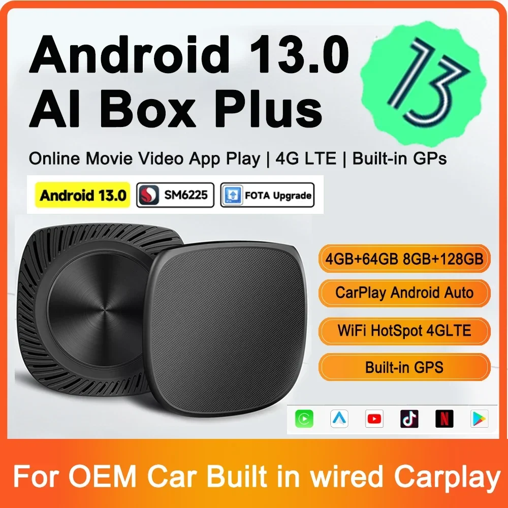 Neue android 13 smart carplay ai box verdrahtet mit drahtlosem carplay drahtloses android auto für netflix für youtube gps 5gwifi Image