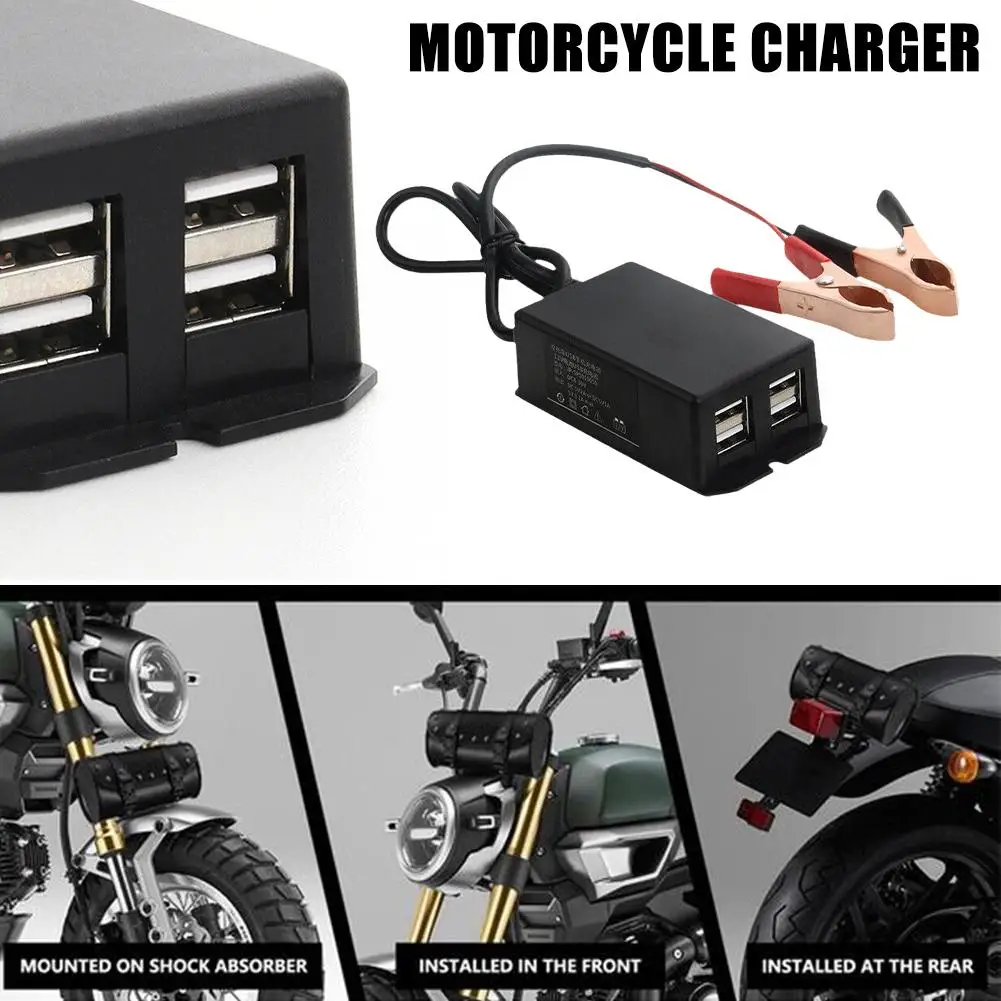 1pc Auto Motorrad USB Hub Ladestation für Telefon DC Konverter mit Batterie clip 4usb Ports Netzteil Ladegerät 12V 24V