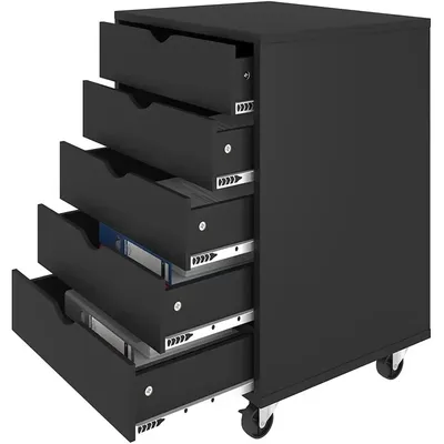 Dextrus 5-Drawer Wooden File Cabinet Chest Mobile Organizer Office Storage for Office Room,Black,