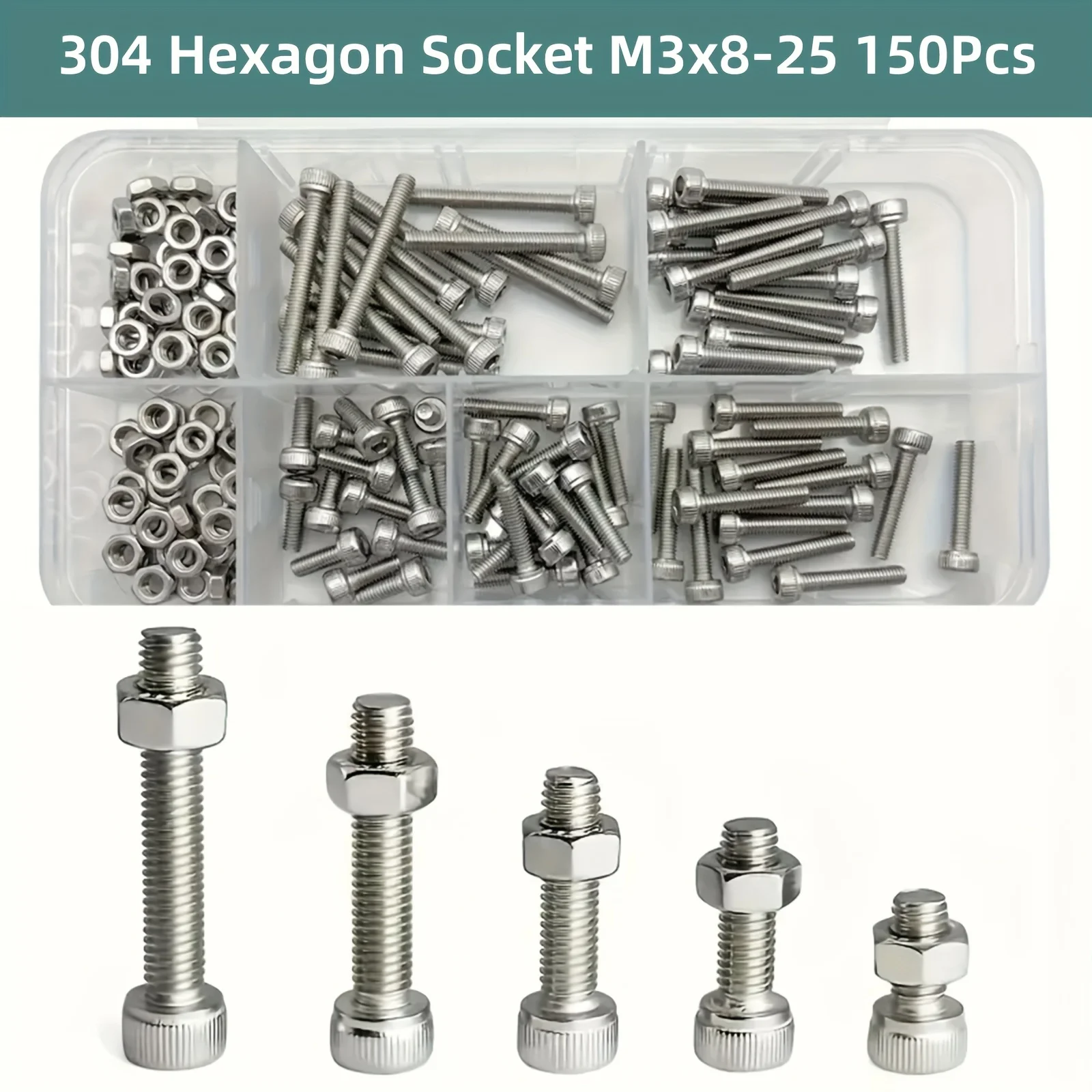 150 teile/schachtel Sechskant 304 Edelstahl M3 Schraube Und Mutter Set Innensechskant Schrauben Bolzen Muttern Für Kleine DIY Reparatur Projekte Image