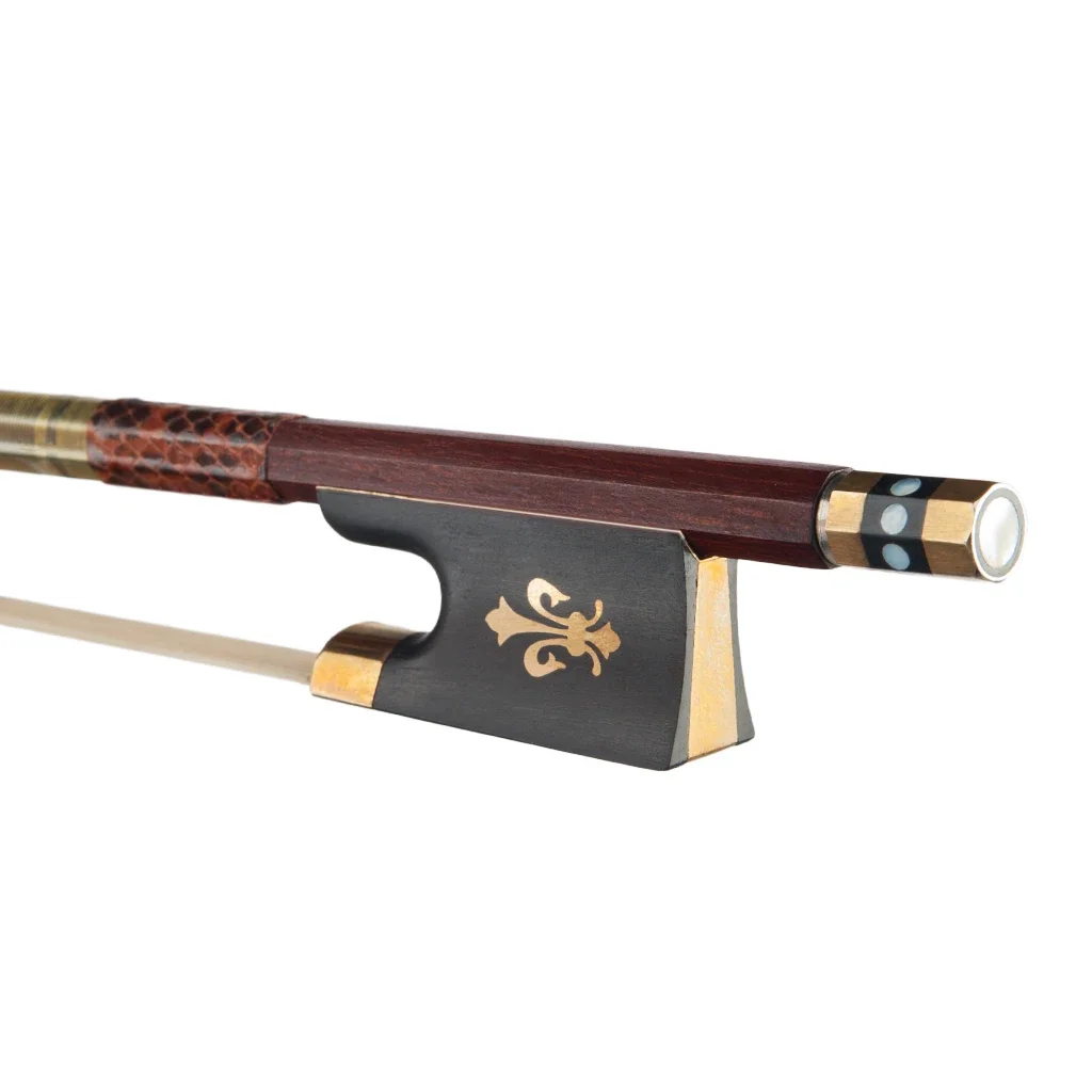 NAOMI 4/4 Violinbogen Master Pernambuco Achteckiger Stock Schlangenhautgriff Echte Mongolei Rosshaar Ebenholz Frosch Well Balance Bogen Image