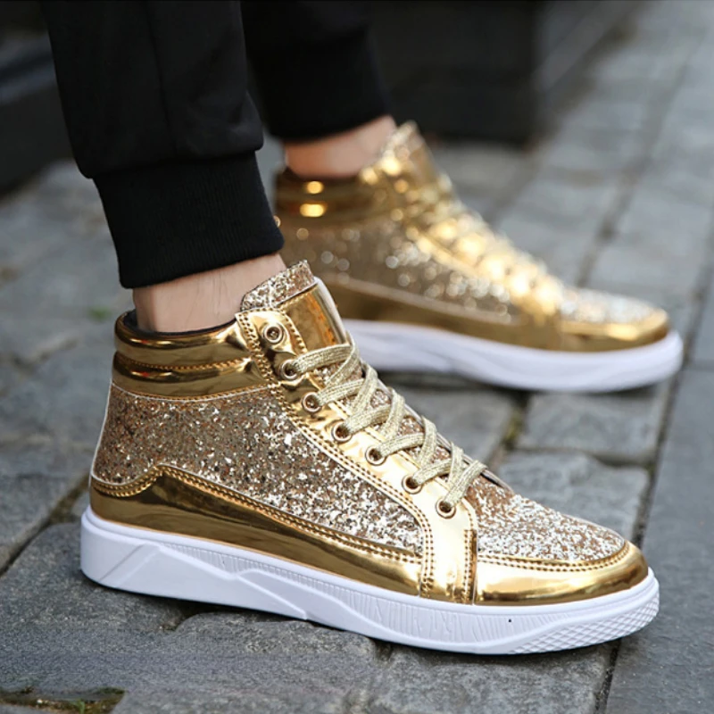 Heißer Verkauf Mann High Top Sneakers Luxus Glitter Männer Stiefeletten Mode Nicht-slip Casual Schuhe Hohe Qualität Hip hop Männer Stiefel 2024
