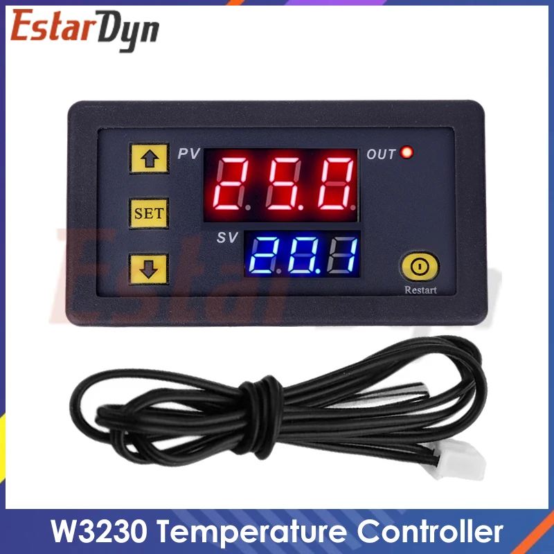 W3230 12V 24V AC110-220V Sondenlinie 20A Digitale Temperaturregelung LED-Anzeige Thermostat mit Wärme-/Kühlungskontrollinstrument Image