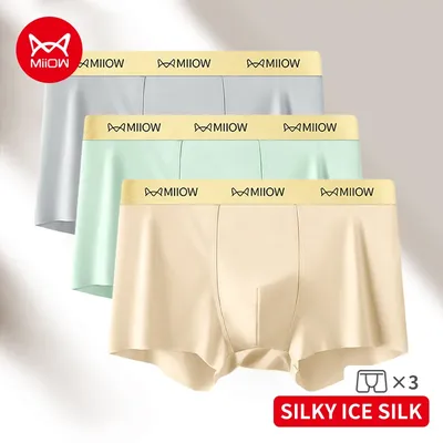 MiiOW 3Pcs Eis Seide männer Boxer Atmungsaktive Mesh Nahtlose Herren Unterwäsche Mann Höschen Antibakterielle Männer Boxer Briefs männer Badehose