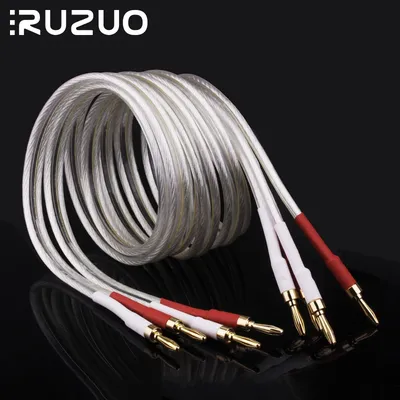 Hifi versilbertes Lautsprecherkabel, 3,5 mm vergoldeter Bananenstecker, 4- bis 4-Audiokabel für DVD, Blu-ray, Decoder, CD-Player usw