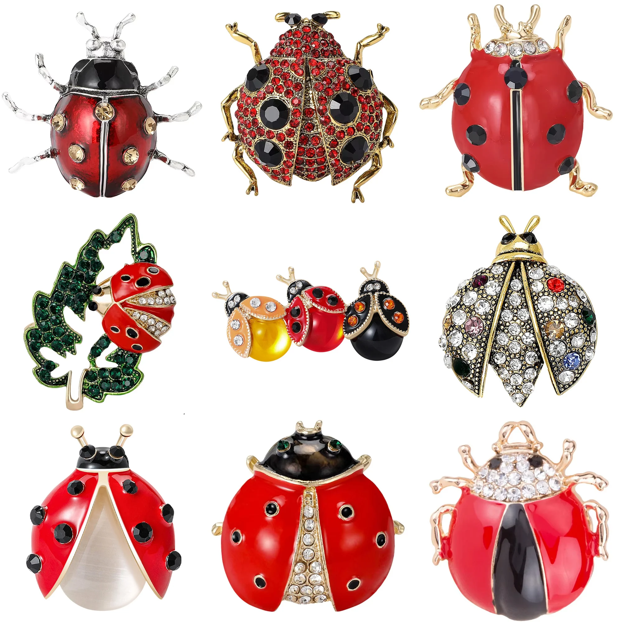 Strass Sieben Sterne Marienkäfer Pins für Frauen Unisex Fett Insekt Broschen Büro Party Freund Geschenke Schmuck Zubehör Image