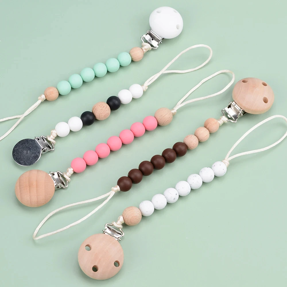LOFCA Baby Holz Beißringe Schnuller Clips Kette Für Baby Anhänger Nippel Halter Baby Zahnen Spielzeug BPA FREI Kauen Perlen Image