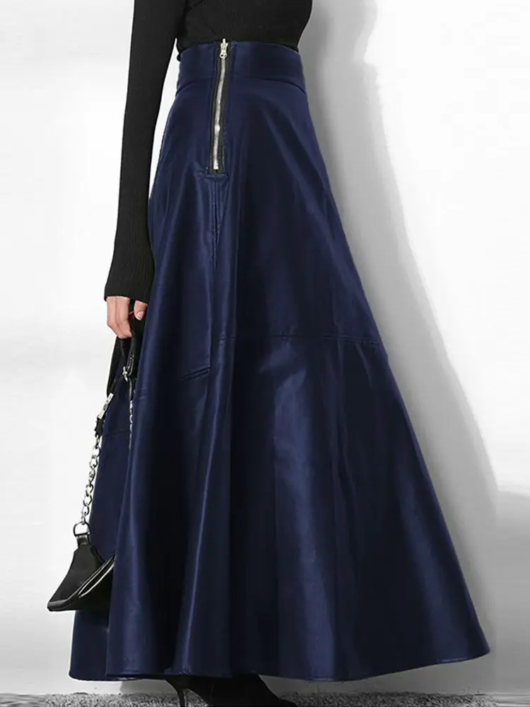 ZANZEA Damen-Maxirock aus PU-Leder, 2025, Frühling, elegant, OL, lange Saias, modisch, solide, Faldas, lässig, hohe Taille, Reißverschluss, Jupe Image