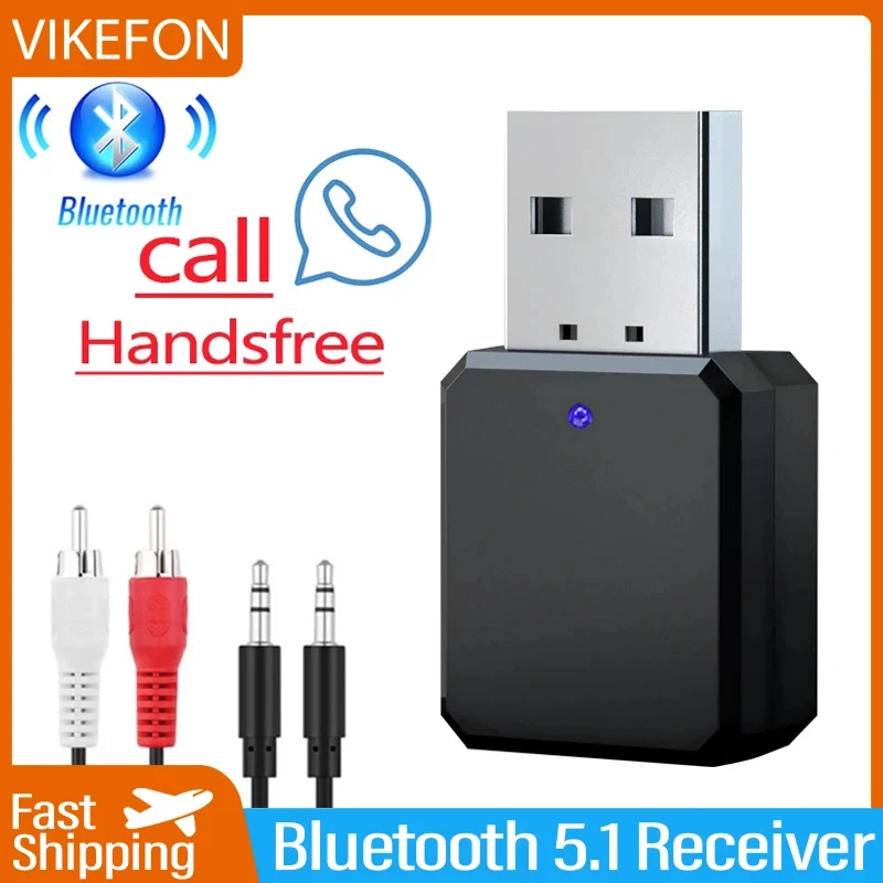 USB AUX Bluetooth 5.1 Empfänger Musik Wireless Audio Adapter Mikrofon Freisprechanruf 3,5 mm AUX RCA Jack für Car Kit Lautsprecher Verstärker Image