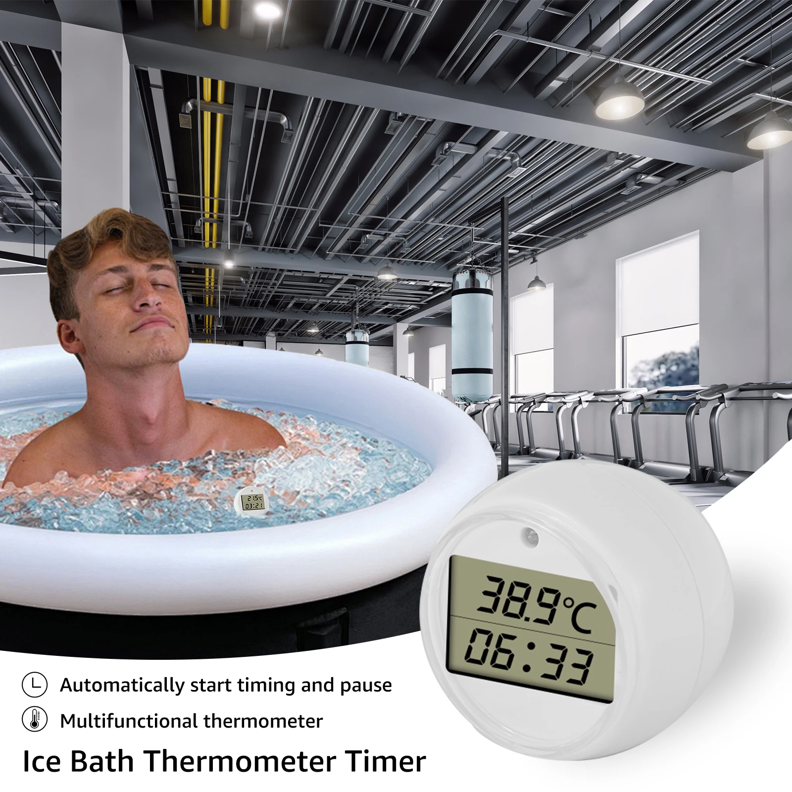 Eisbad-Thermometer, Timer, Kalt-Deck-Thermometer und Timer, IP67, wasserdichtes schwimmendes Pool-Thermometer für Schwimmbad, Whirlpools Image