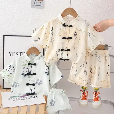 Kinder 1-5 Jahre alt für Jungen Anzug 2024 Sommer Kinder lässig Kinder chinesischen Stil Kurzarm Image