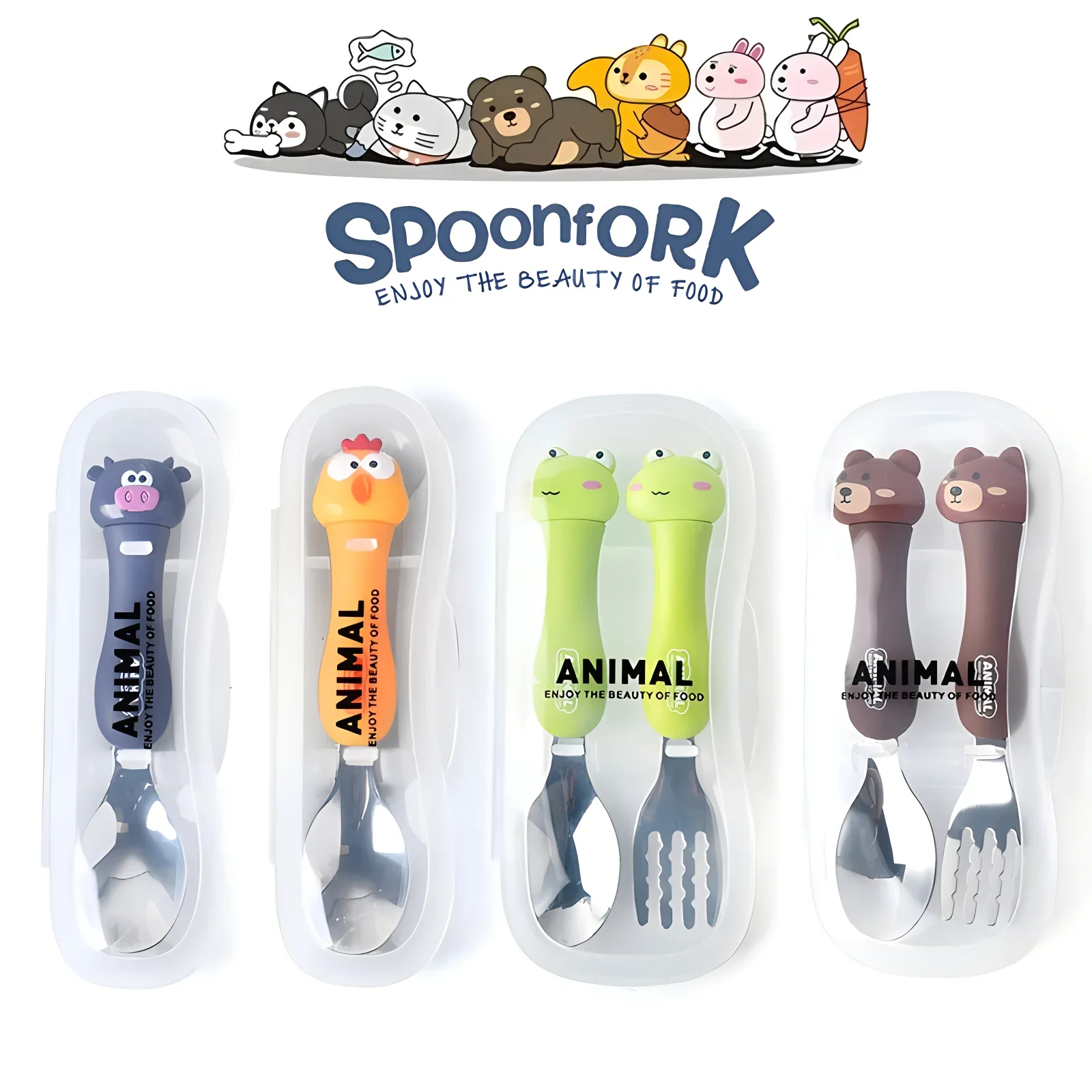 Cartoon Tier Kinder Löffel und Gabel Set Dessert Löffel für Kinder Gabel Baby Geschirr Gadgets Kinder Besteck Kinder Gefälligkeiten