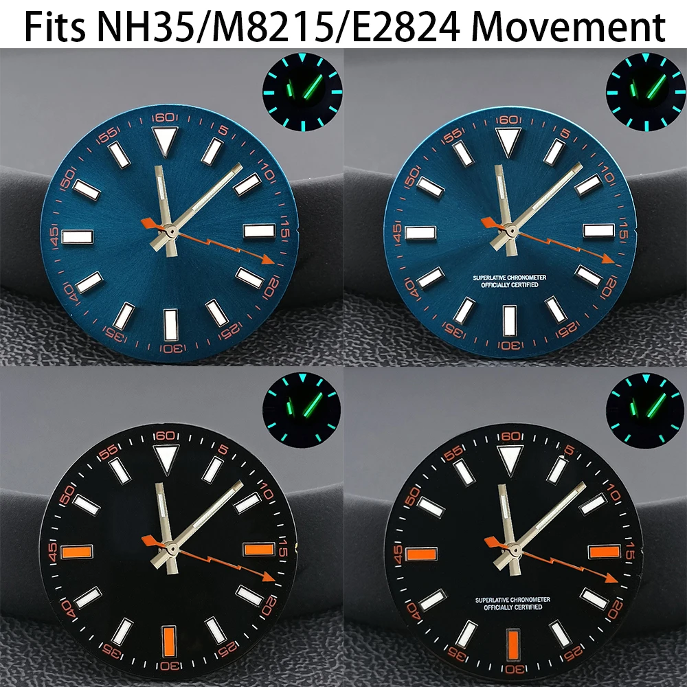 Größe: 28,5 mm, blau-grün beleuchtete Zifferblattzeiger, passend für NH35/M8215/E2824, Uhrwerk-Zubehör, Uhrenteile