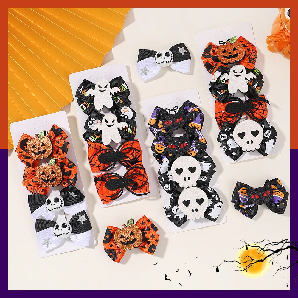 4 Teile/satz Halloween Haar Clips Geist Schädel Kürbis Haarnadel Festival Party Lustige Baby Haar Zubehör für Kind Haarspange Geschenk Image