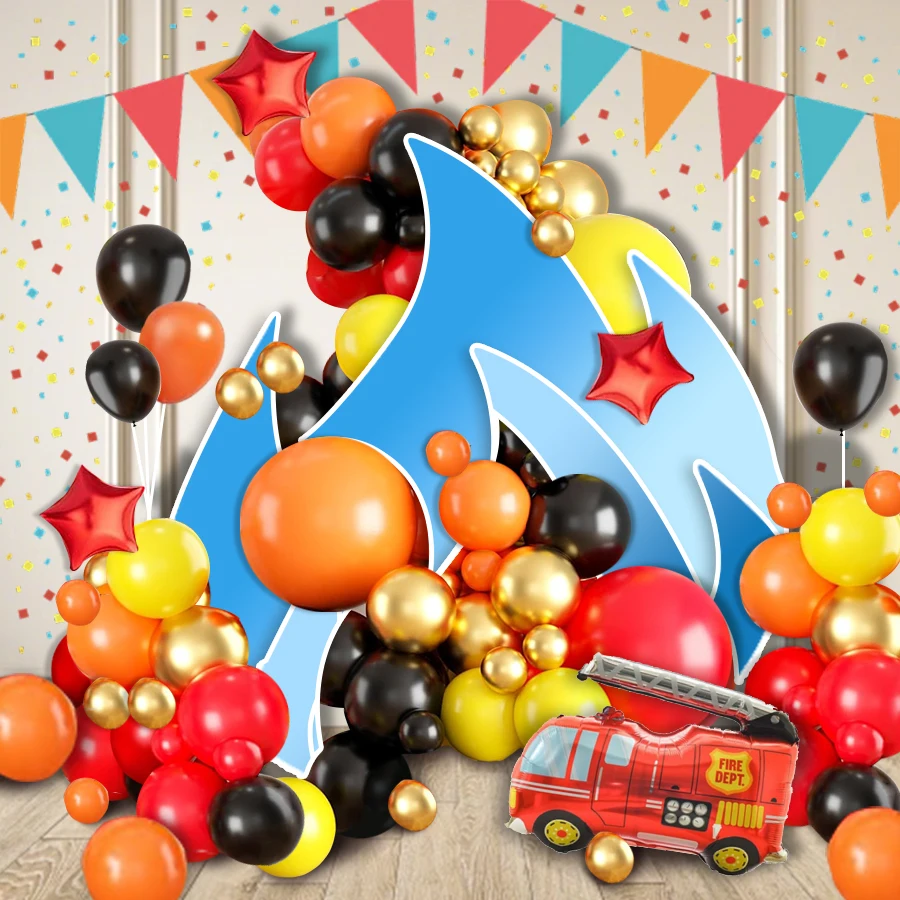 124 Stück rot gelb orange schwarz Ballon bogen, Feuerwehr auto Ballon Girlande für Feuerwehr mann Geburtstags feier Dekoration, Feuerwehr auto Thema Geburtstags feier Ballon Dekoration Image