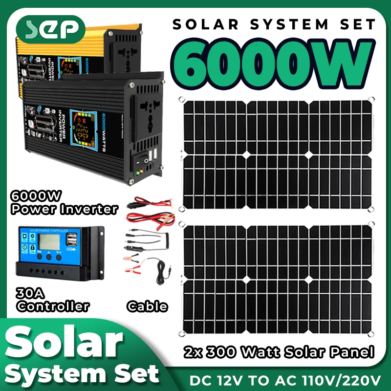 Neue Inverter 6000W Solar Panel 2*300W 12V Tragbare solar generator Power bank 30A Controller kit solar für home Camping station