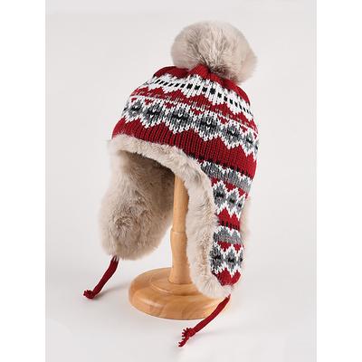 Winter Knitted Trapper Hat with Pom-Pom and Faux Fur Lining - Warm Ear Flap Beanie for Women