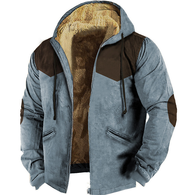 Men's Full Zip Hoodie Zip Up Hoodie Fuzzy Sherpa Fleece Jacket Fleece Hoodie Blue Brown Green Gray Hooded Graphic Zip Up Zipper Pocket Sports Outdoor Daily Weekend Polyester Vintage Cool Casual
