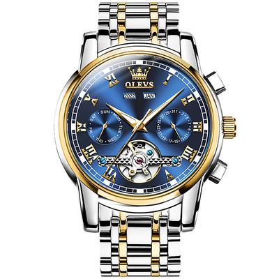 OLEVS TOP Brand Automatic Mechanical Watches Men Luxury Skeleton Flywheel Stainless Steel Waterproof Business Wristwatch 6607 Father's Day Gifts