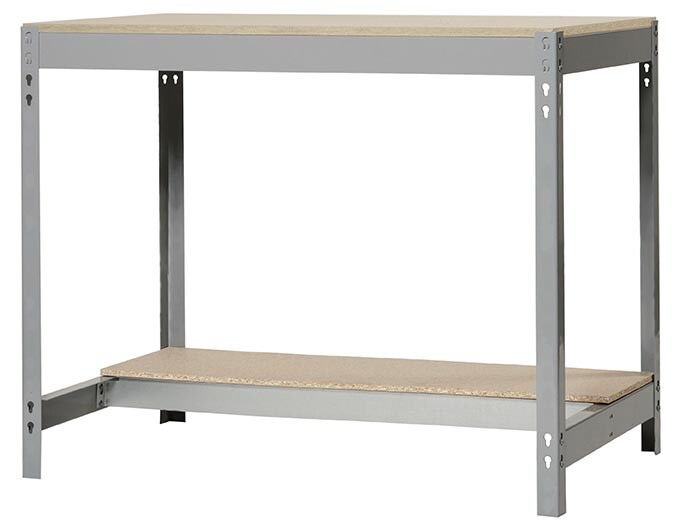 SimonRack Arbeitsbank ohne Schrauben mit BT0 -Holzschalen. Grau/Holzfarbe 842x1510x760 mm Image