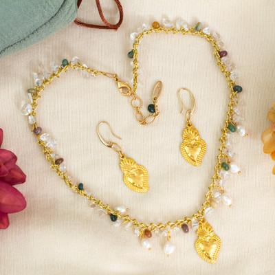 'Christian Sacred Heart-Themed Multi-Gemstone Jewelry Set'