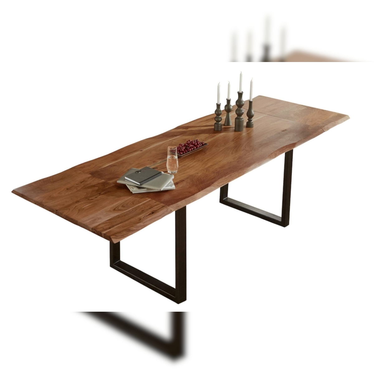 SAM® Esstisch Baumkante Akazie nuss 180(280)x90 Ansteckplatten schwarz ADINA Image