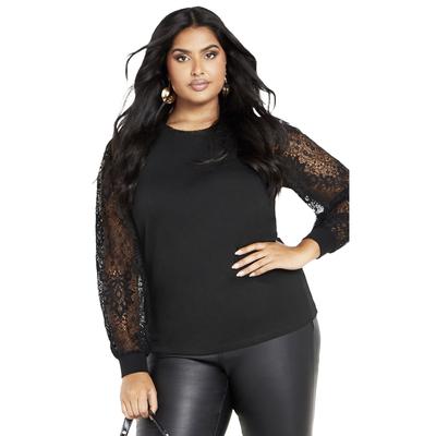 Plus Size Women's Parker Lace Long Sleeve Top by Avenue in Black (Size 22/24)