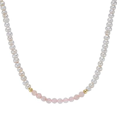 Collier SMART JEWEL "mit Süßwasser-Perlen und Rosenquarz-Kugeln, Silber 925", rosa, Halsketten, Damen, 45cm, Silber 925 