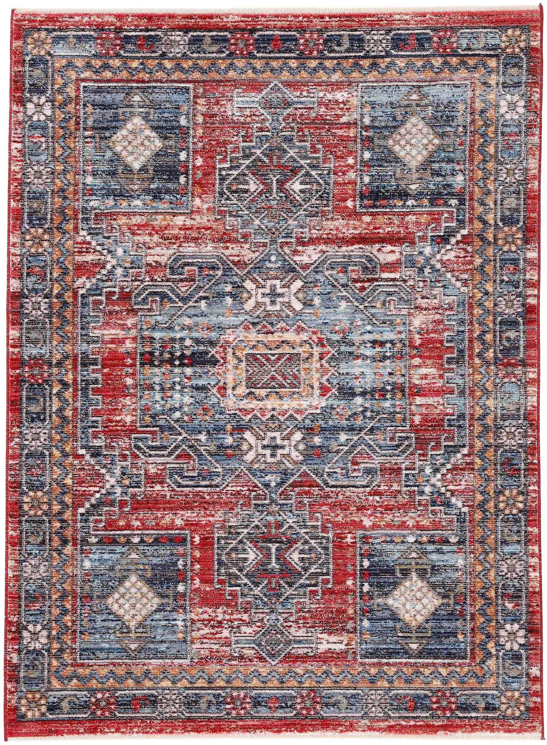 Teppich CARPETFINE "Phoenix", rot, B:140cm H:6mm L:200cm, Polypropylen (PP), Teppiche, Vintage Orient Look, mit Fransen, Wohnzimmer Image