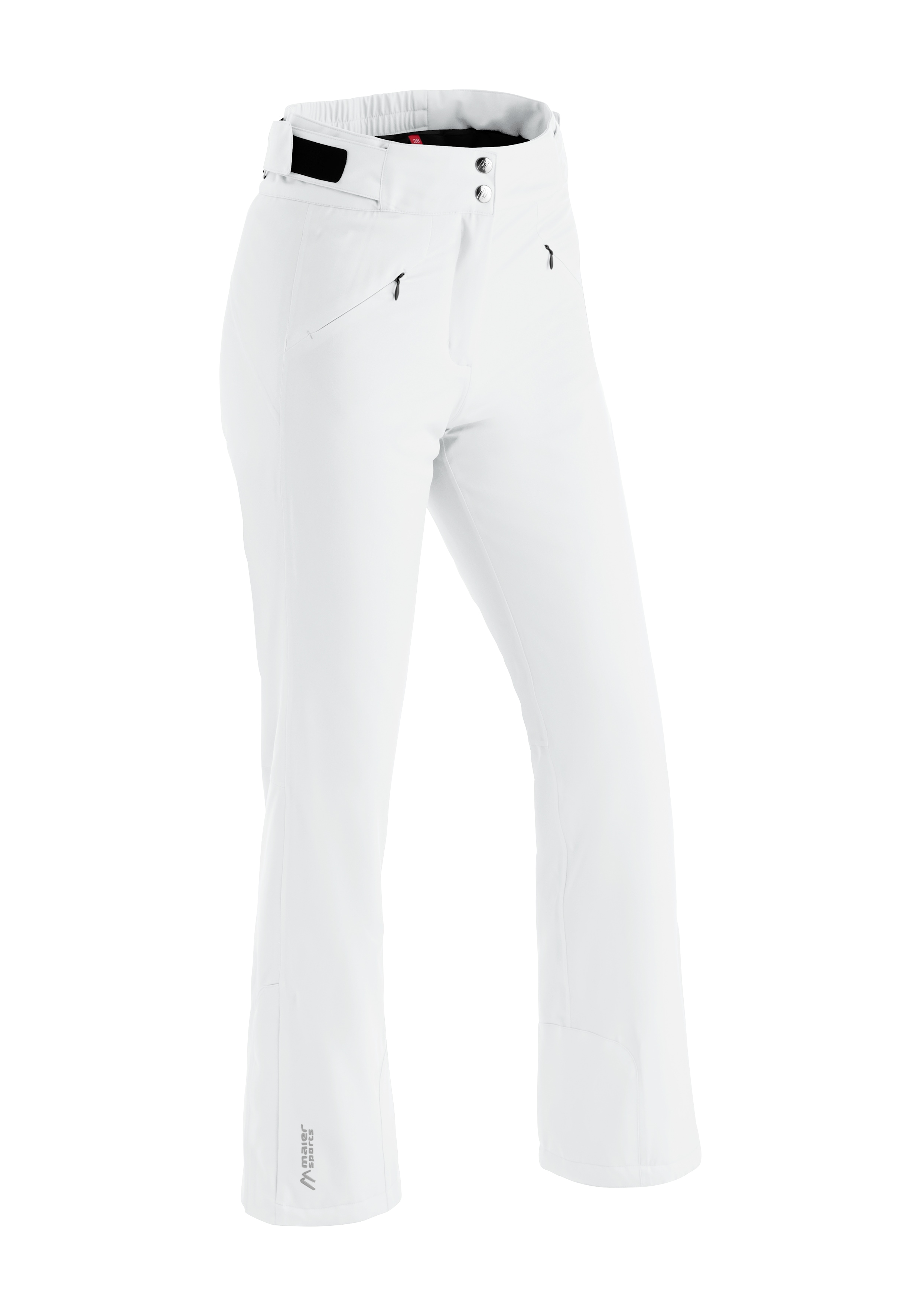 Skihose MAIER SPORTS "Allissia slim 2.1", Damen, Gr. 20, Kurzgrößen, weiß, 100% Polyester, Hosen, Damen Schneehose, wind- und wasserdicht, 2 RV-Taschen, Slim Fit Image