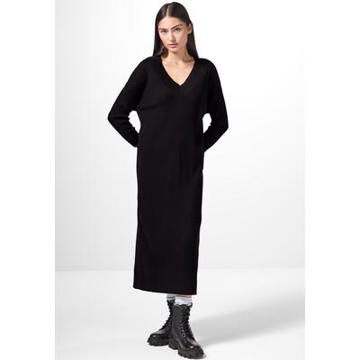 Maxikleid STREET ONE STUDIO, Damen, Gr. 36, EURO-Größen, schwarz, Web, Stoff, 50% Baumwolle, 50% Polyacyl, unifarben, casual, gerade lang, V-Ausschnitt, Langarm Bündchen, Kleider, soft und trageangenehm Image