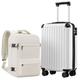 COOLIFE Cabin Suitcase 55X35X20cm and Cabin Backpack 20L(40X25X20cm) Set for Ryanair Airlines Carry on Hand Luggage Travel Bag Hard Shell Suitcase with TSA Lock (White, 55 x 35 x 20cm -Set 2pcs)