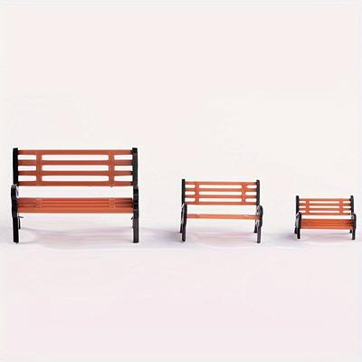 TEMU 3pcs Classic Plastic Model Benches, 1:24 Scale Seats For Garden Moss, Succulents, Micro Landscape, Decor, Train Layout, No Power Needed, Home Decor Accessories