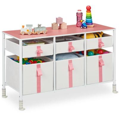Kommode, Kinder, 6 Stoffschubladen, HxBxT: 61,5 x 100 x 40,5 cm, Schubladenschrank, Metallgestell, Image