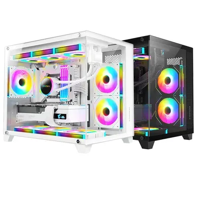 Transparent Desktop Computer Case PC Tower For 360 Water Cooler M-ATX/ITX Motherboard SSD*1+HDD*2