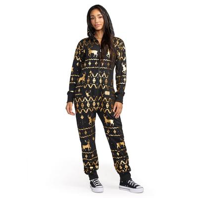 Women's Gold Foil Fair Isle Reindeer Jumpsuit