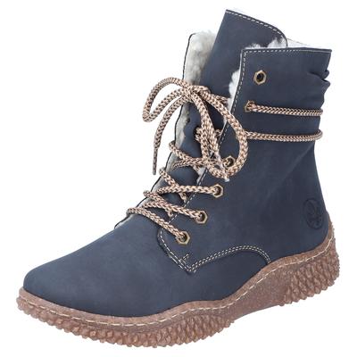 Winterboots RIEKER, Damen, Gr. 36, blau (dunkelblau), Lederimitat, sportlich, Schuhe, mit modischer Profillaufsohle