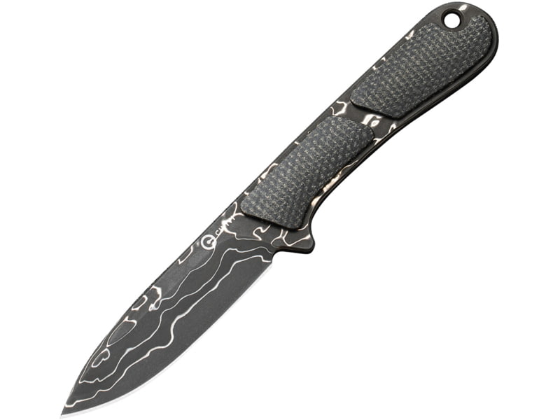 CIVIVI Mini Elementum Micarta Fixed Blade Knife 5in Overall 2.25in Black Damascus Steel Blade Green Canvas Micarta Handle Black Kydex Neck Sheath
