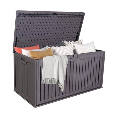 100 Gallon Resin Deck Box Waterproof, Patio Storage Box with Side Handles, Lockable Storage Containers, Pool Accessories