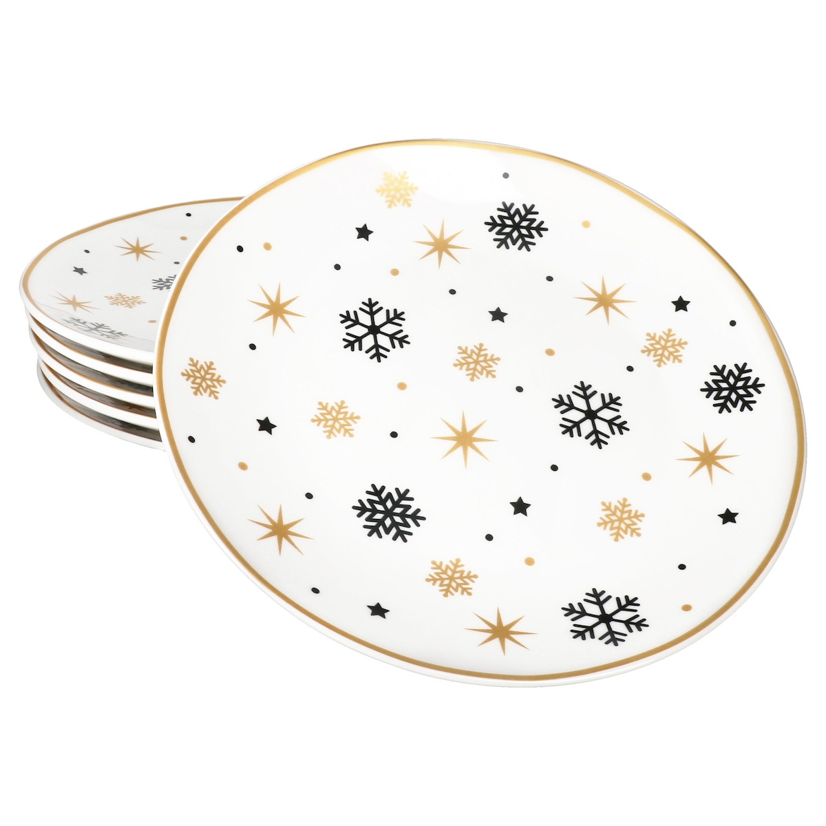 6x Stars schwarz & gold Kuchenteller Steingut 6 Pers. Dessertteller Weihnachten Image